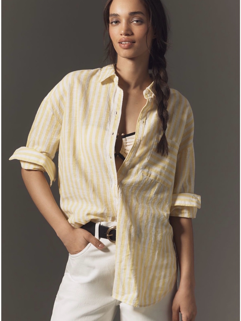 Anthropologie Casual Yellow Stripe Button-Down Shirt